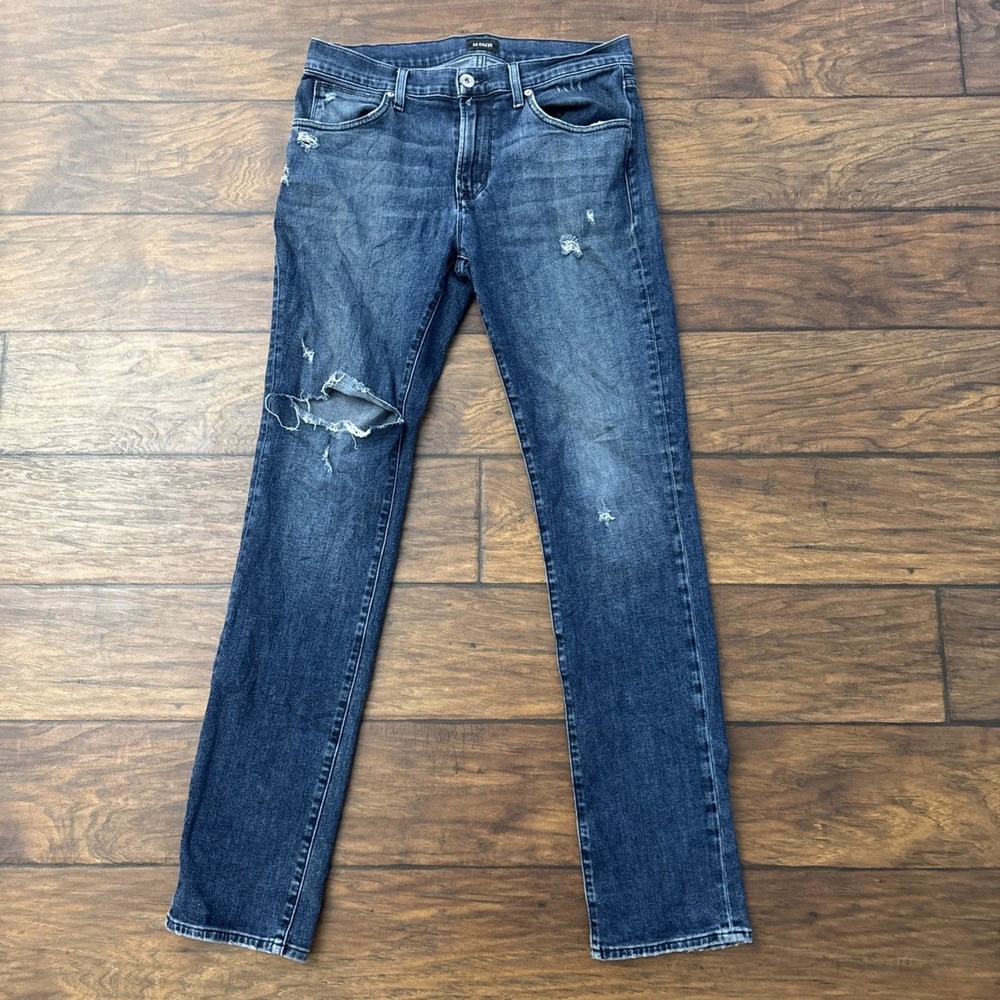 Hudson Byron 5 Pocket Straight Zip Fly Jeans Mens 32/33 Blue Distressed Jeans